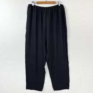 Citron Womens 1X Embossed 100% Silk Pull On Pant Elastic Waist Asian Print Black